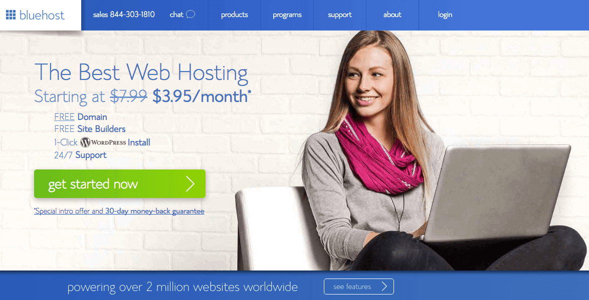 The Bluehost homepage