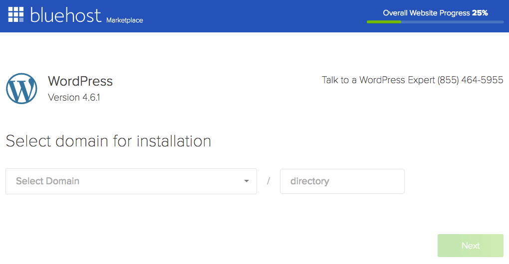 bluehost marketplace select doamin for installation