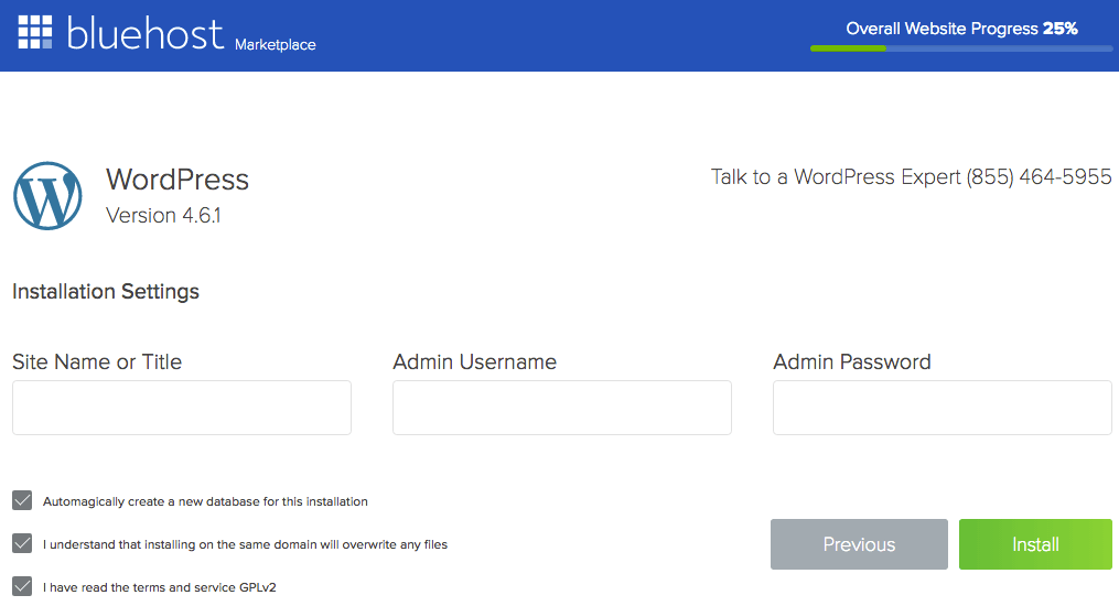 Installing WordPress with Bluehost