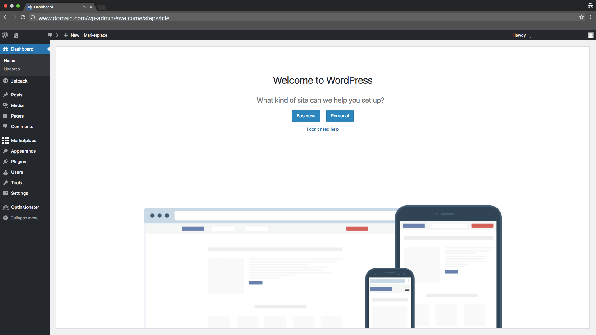 The WordPress dashboard