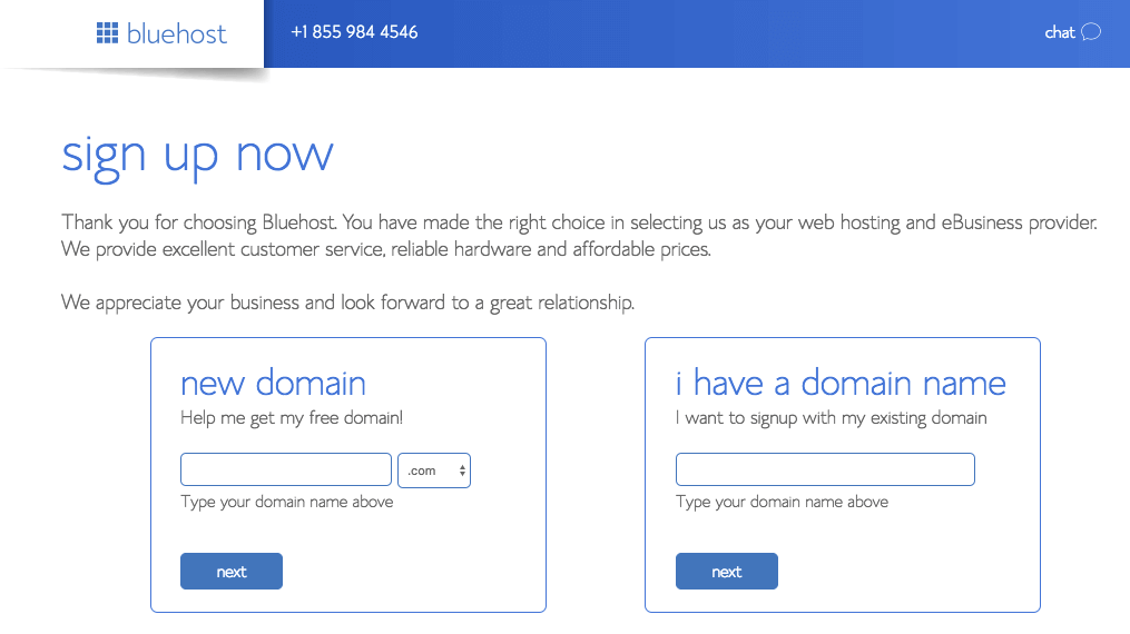 Get a free domain name with Bluehost