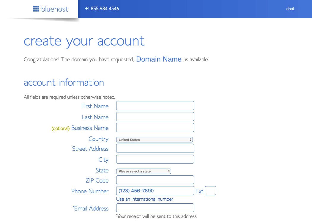 Create a Bluehost account