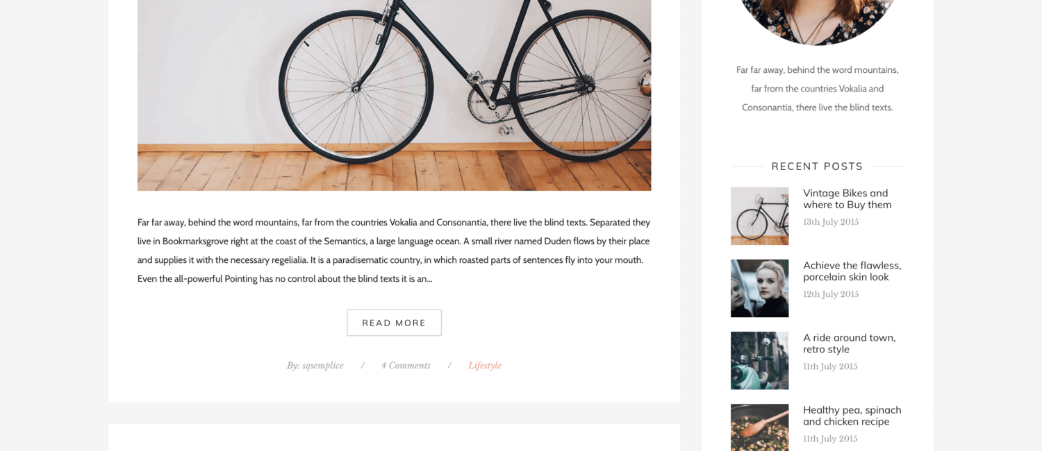 content after publish on site which shows bicycle and some recent posts